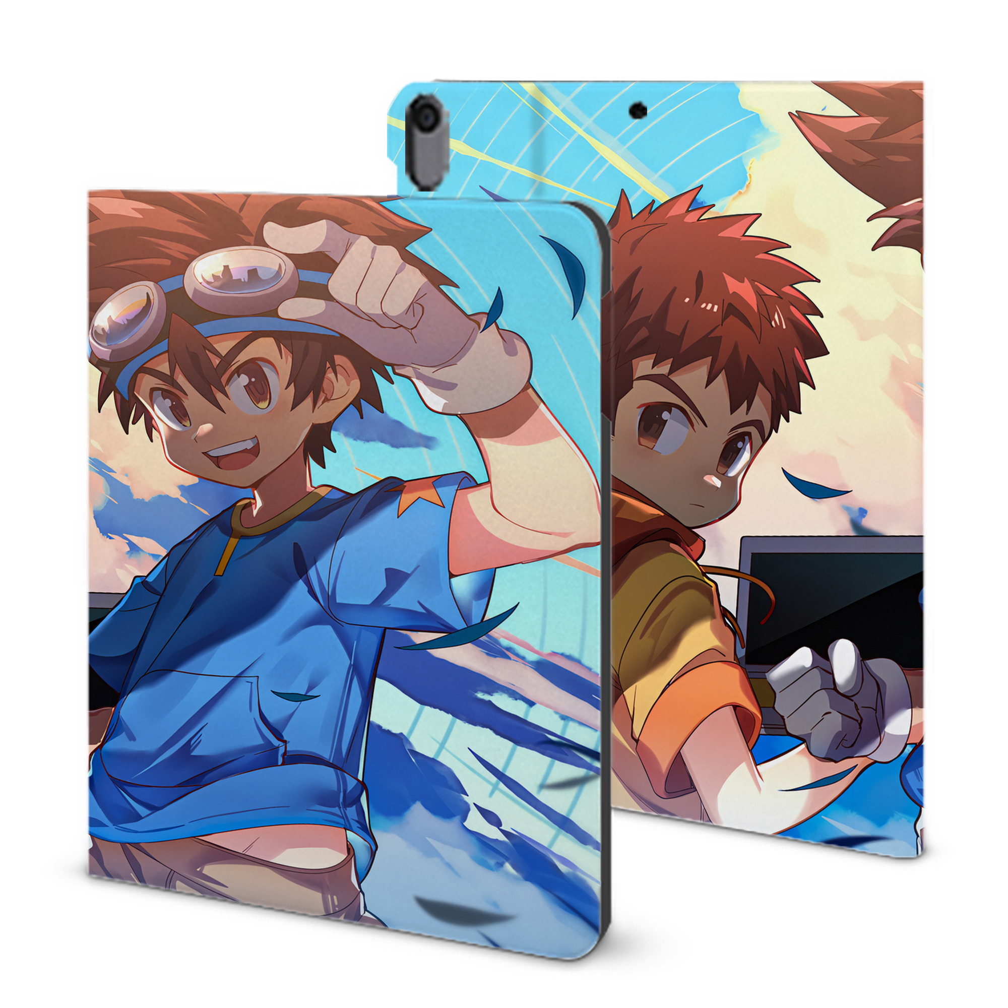 （画像用） Digimon デジタルモンスター/デジモン IPad ケース ブック型 PUレザー TPU 耐衝撃 軽量 薄型 ペン収納なし 全面保護 IPad 各モデル対応